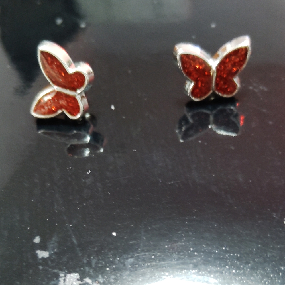 Sparkling Red Butterfly Earrings